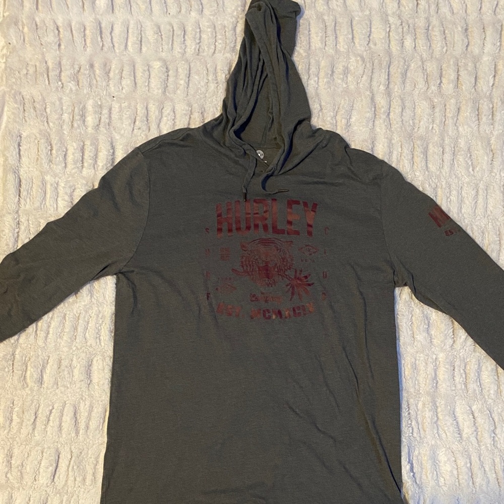 Hurley Charcoal Hooded Tee with Maroon Logo